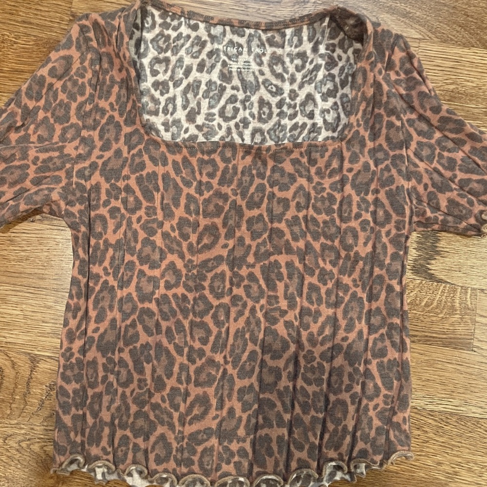 American Eagle Square Neck cheetah crop top size XS